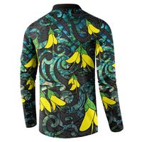 New Zealand Kowhai Flowers Button Sweatshirt Maori Koru Pattern With Paua Shell Style