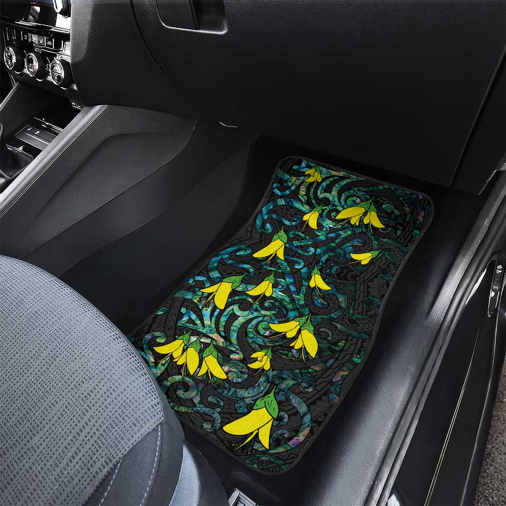 New Zealand Kowhai Flowers Car Mats Maori Koru Pattern With Paua Shell Style