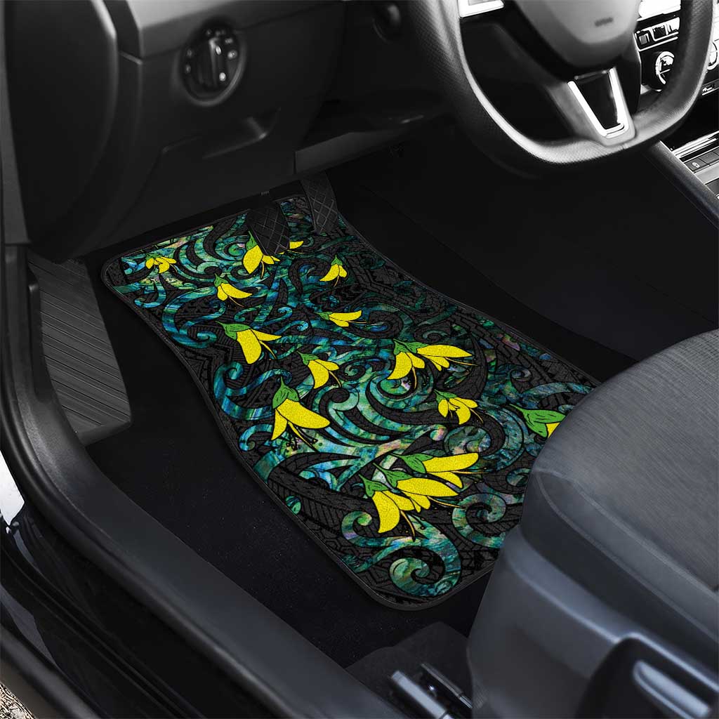 New Zealand Kowhai Flowers Car Mats Maori Koru Pattern With Paua Shell Style