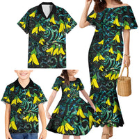New Zealand Kowhai Flowers Family Matching Mermaid Dress and Hawaiian Shirt Maori Koru Pattern With Paua Shell Style LT03 - Polynesian Pride