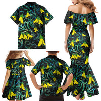 New Zealand Kowhai Flowers Family Matching Mermaid Dress and Hawaiian Shirt Maori Koru Pattern With Paua Shell Style LT03 - Polynesian Pride