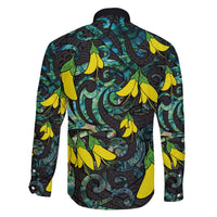 New Zealand Kowhai Flowers Family Matching Off The Shoulder Long Sleeve Dress and Hawaiian Shirt Maori Koru Pattern With Paua Shell Style LT03 - Polynesian Pride