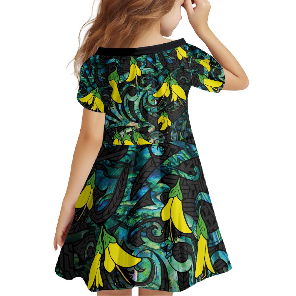 New Zealand Kowhai Flowers Family Matching Tank Maxi Dress and Hawaiian Shirt Maori Koru Pattern With Paua Shell Style LT03 - Polynesian Pride