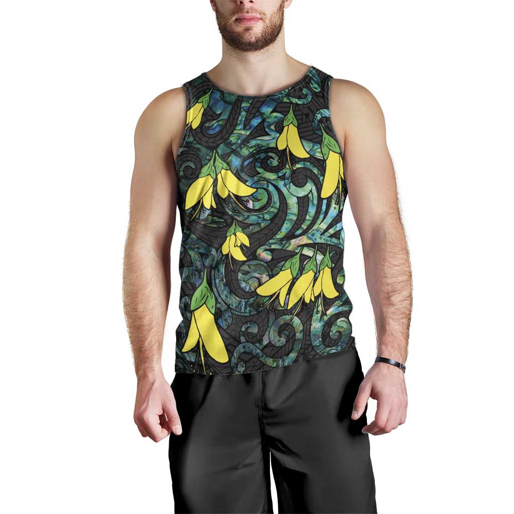 New Zealand Kowhai Flowers Men Tank Top Maori Koru Pattern With Paua Shell Style