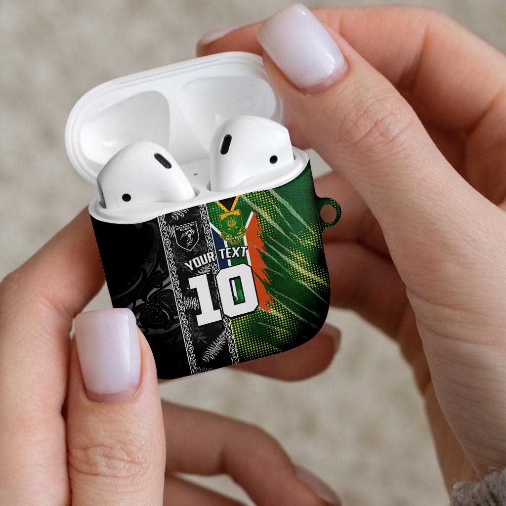 Custom Aotearoa South Africa Rugby Freedom Cup AirPods Case Maori Silver Fern Art and Sporty Flag SA LT03 - Polynesian Pride