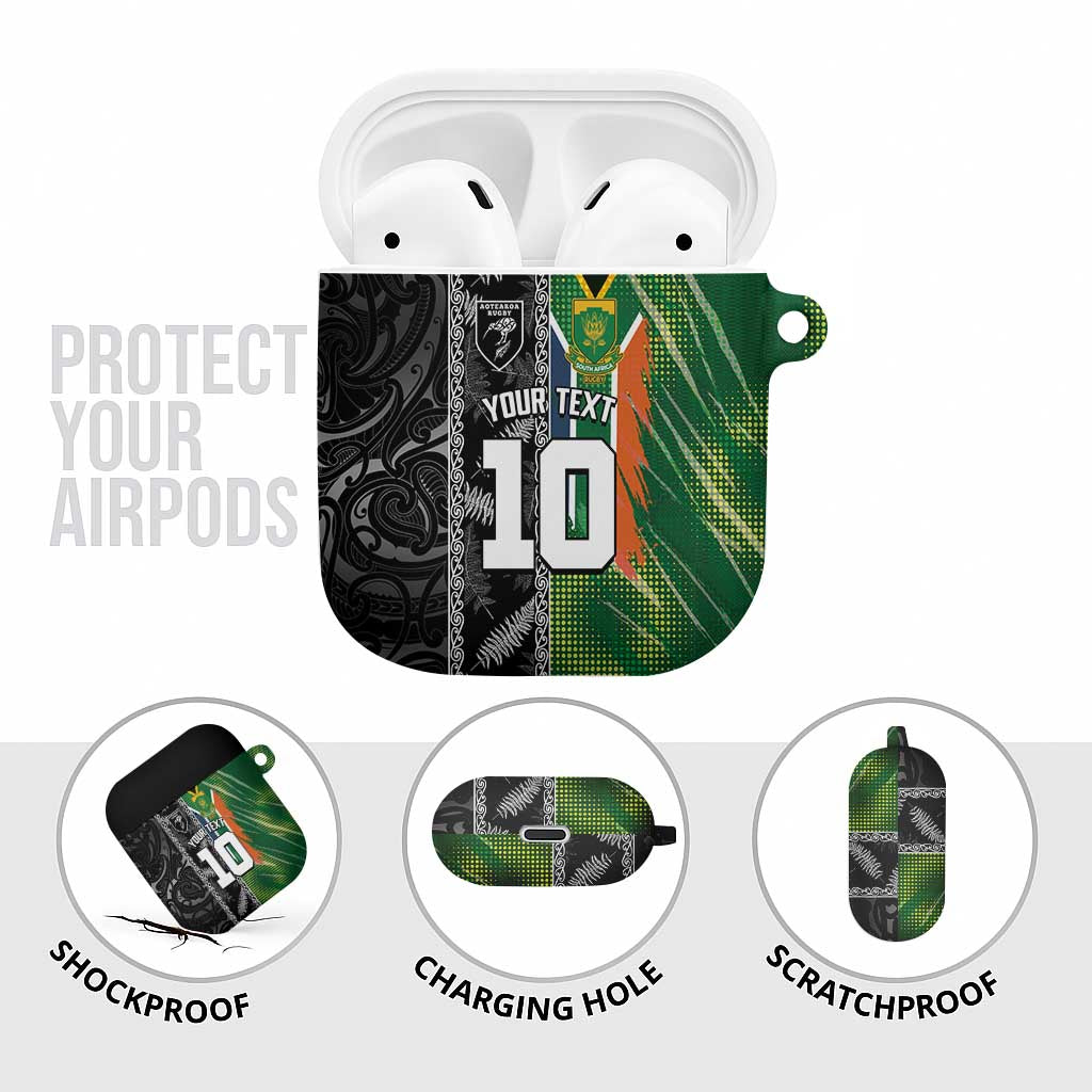 Custom Aotearoa South Africa Rugby Freedom Cup AirPods Case Maori Silver Fern Art and Sporty Flag SA LT03 - Polynesian Pride