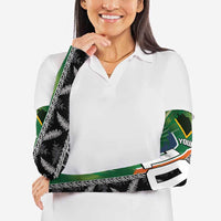 Custom Aotearoa South Africa Rugby Freedom Cup Arm Sleeves Maori Silver Fern Art and Sporty Flag SA LT03 - Polynesian Pride