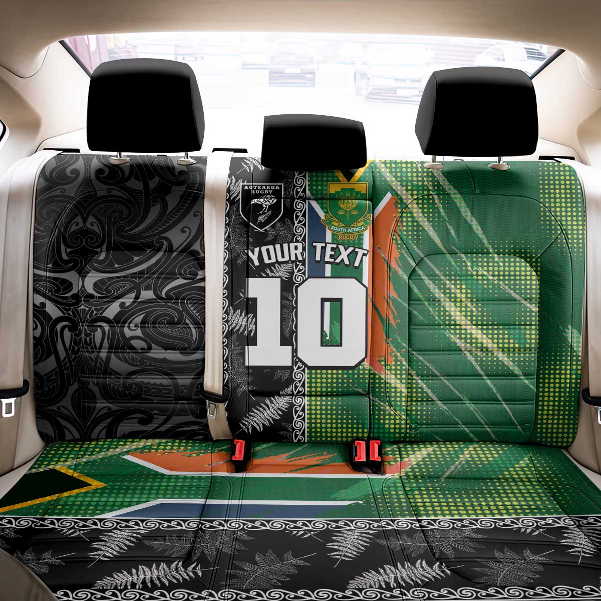 Custom Aotearoa South Africa Rugby Freedom Cup Back Car Seat Cover Maori Silver Fern Art and Sporty Flag SA LT03 - Polynesian Pride