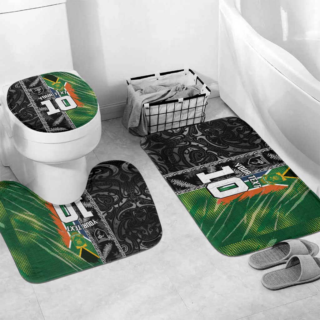 Custom Aotearoa South Africa Rugby Freedom Cup Bathroom Set Maori Silver Fern Art and Sporty Flag SA LT03 Mat Set Only (3 pcs) One Size Black - Polynesian Pride