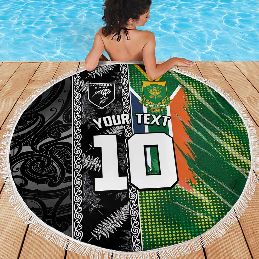 Custom Aotearoa South Africa Rugby Freedom Cup Beach Blanket Maori Silver Fern Art and Sporty Flag SA LT03 - Polynesian Pride