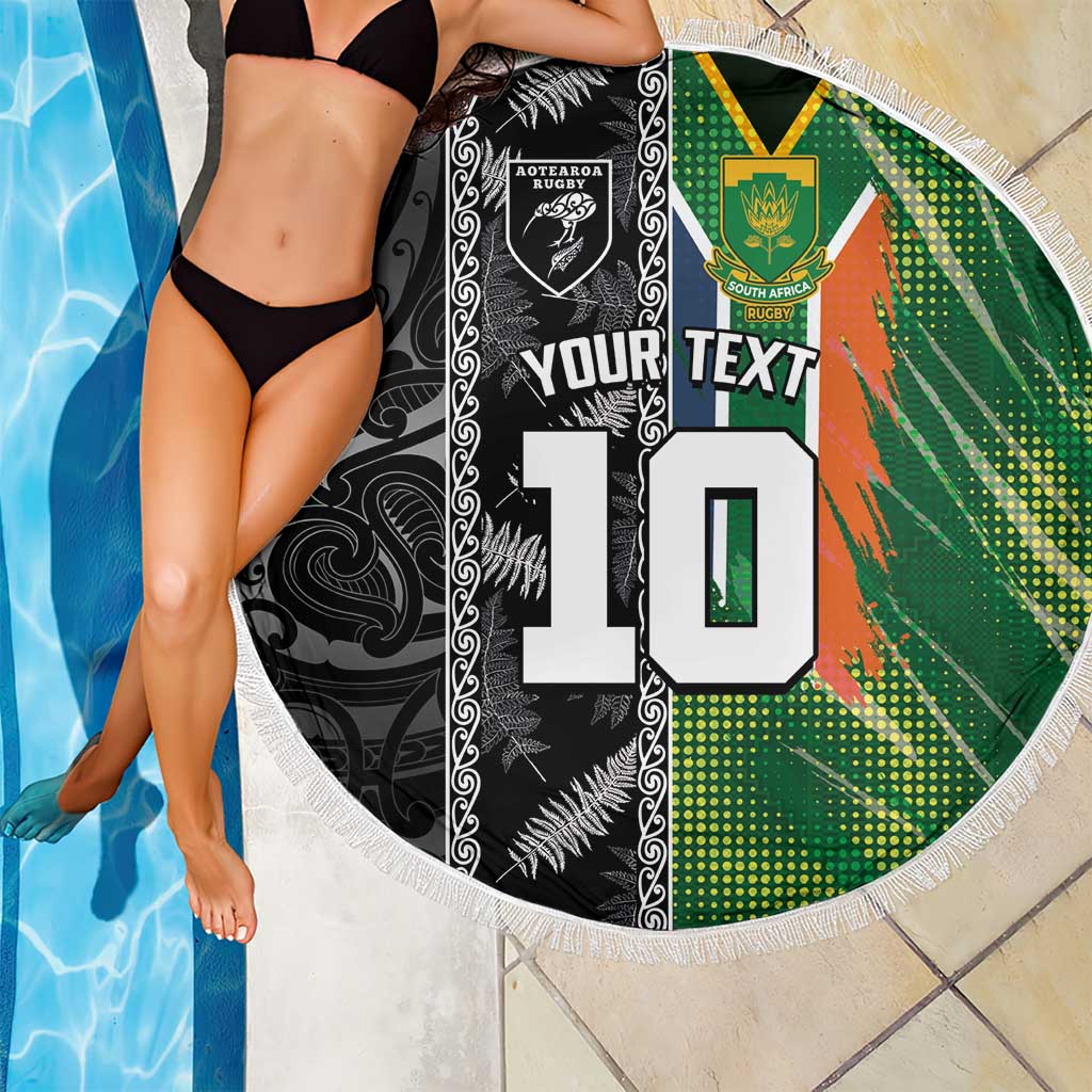 Custom Aotearoa South Africa Rugby Freedom Cup Beach Blanket Maori Silver Fern Art and Sporty Flag SA LT03 - Polynesian Pride