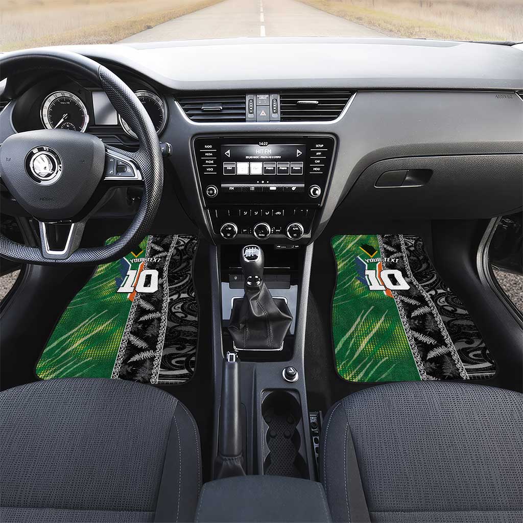 Custom Aotearoa South Africa Rugby Freedom Cup Car Mats Maori Silver Fern Art and Sporty Flag SA LT03 Set 2pcs - Front Black - Polynesian Pride