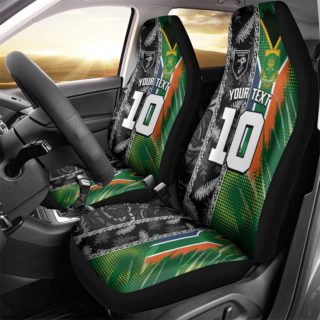 Custom Aotearoa South Africa Rugby Freedom Cup Car Seat Cover Maori Silver Fern Art and Sporty Flag SA LT03 - Polynesian Pride