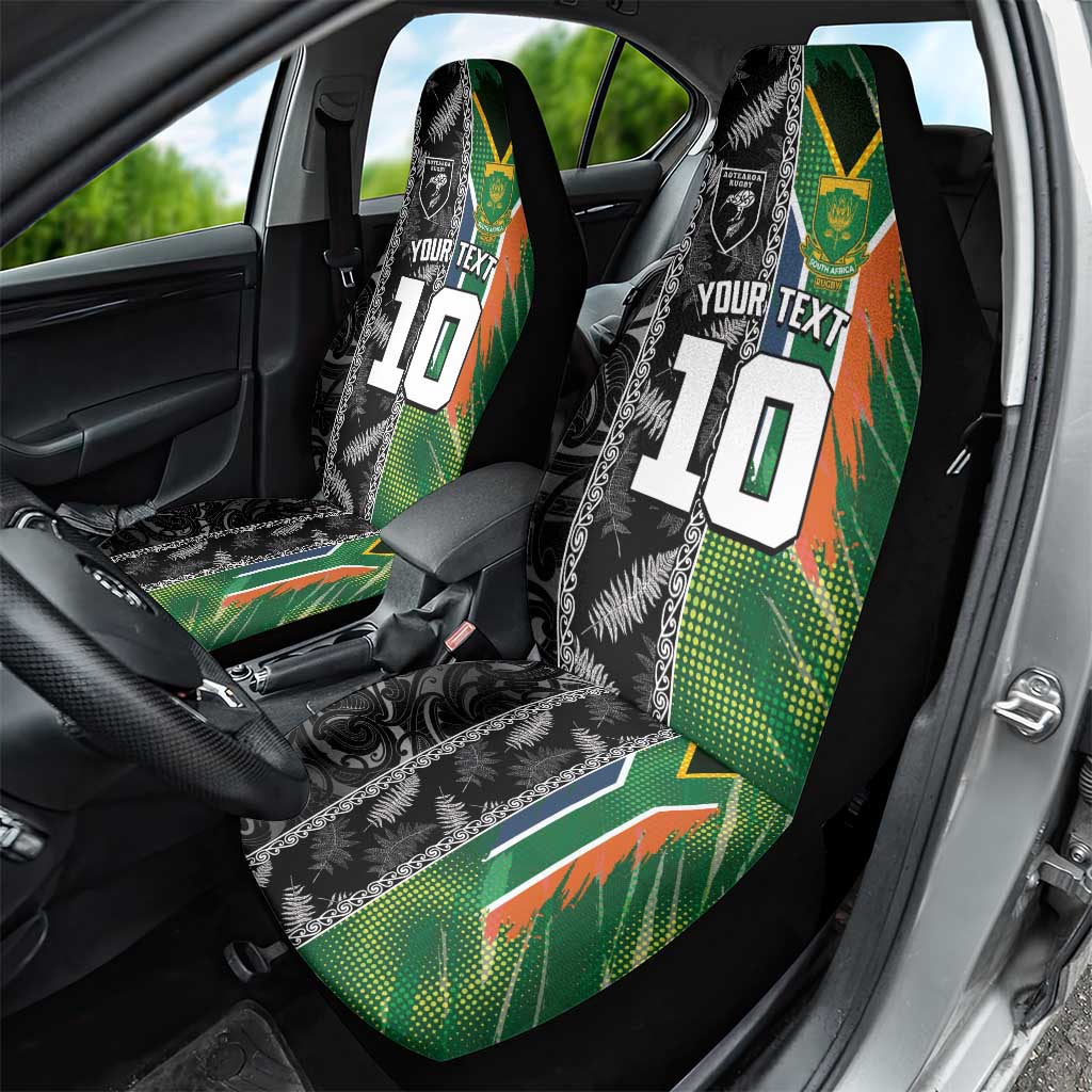 Custom Aotearoa South Africa Rugby Freedom Cup Car Seat Cover Maori Silver Fern Art and Sporty Flag SA LT03 - Polynesian Pride