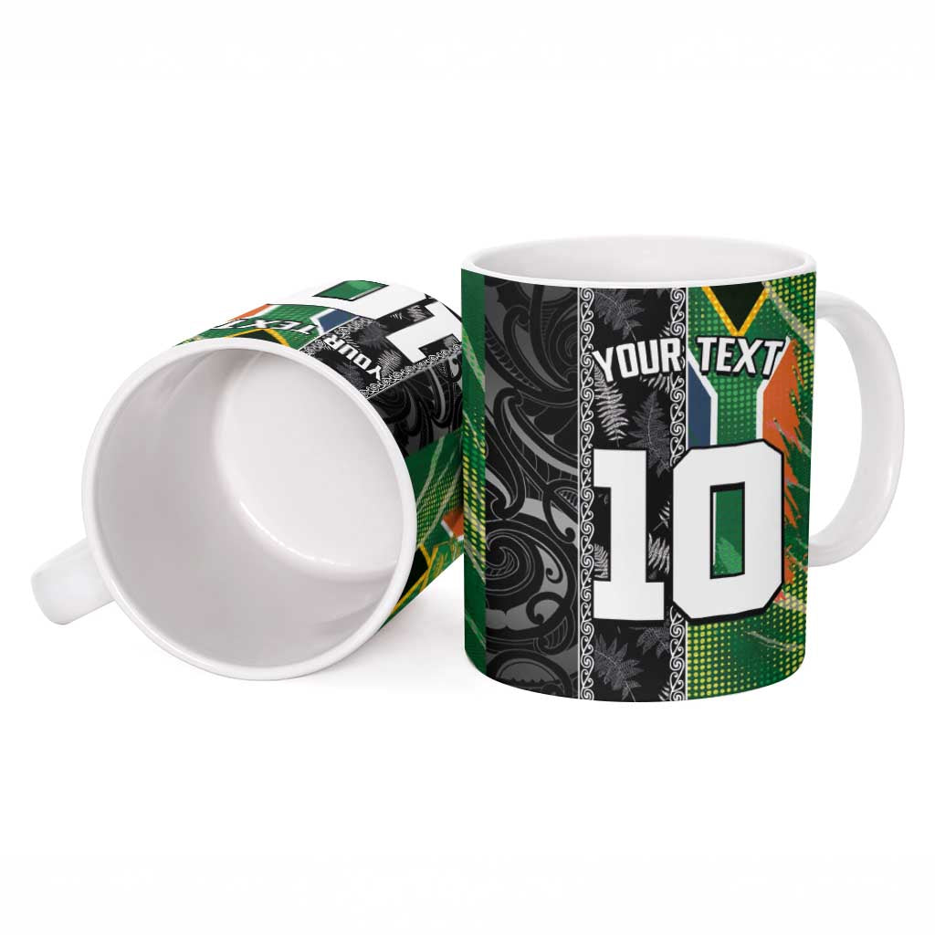 Custom Aotearoa South Africa Rugby Freedom Cup Ceramic Mug Maori Silver Fern Art and Sporty Flag SA - Polynesian Pride
