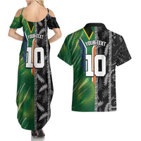 Custom Aotearoa South Africa Rugby Freedom Cup Couples Matching Summer Maxi Dress and Hawaiian Shirt Maori Silver Fern Art and Sporty Flag SA LT03 - Polynesian Pride