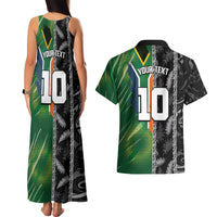 Custom Aotearoa South Africa Rugby Freedom Cup Couples Matching Tank Maxi Dress and Hawaiian Shirt Maori Silver Fern Art and Sporty Flag SA LT03 - Polynesian Pride