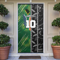 Custom Aotearoa South Africa Rugby Freedom Cup Door Cover Maori Silver Fern Art and Sporty Flag SA LT03 Black - Polynesian Pride