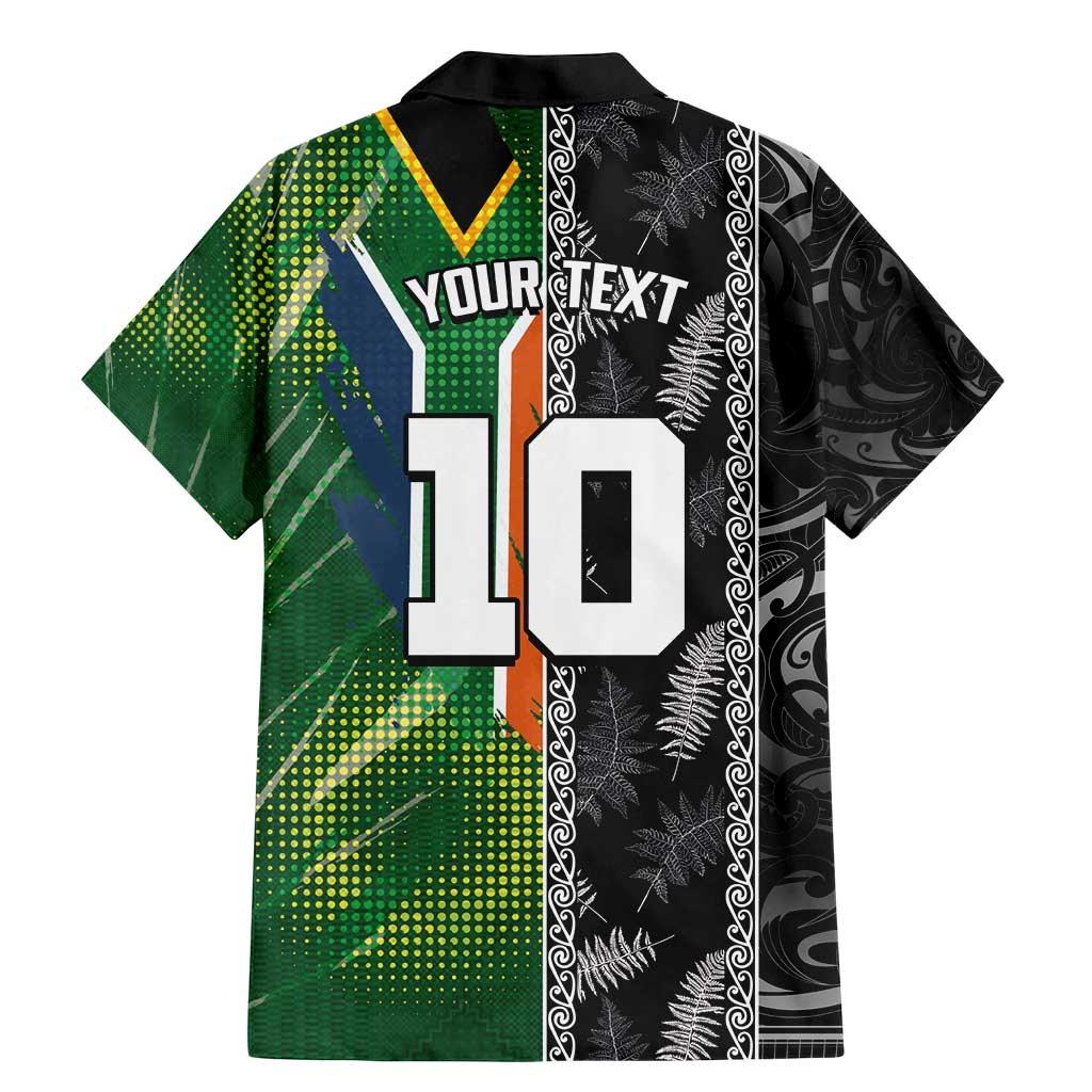 Custom Aotearoa South Africa Rugby Freedom Cup Family Matching Mermaid Dress and Hawaiian Shirt Maori Silver Fern Art and Sporty Flag SA LT03 - Polynesian Pride