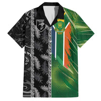 Custom Aotearoa South Africa Rugby Freedom Cup Family Matching Off The Shoulder Long Sleeve Dress and Hawaiian Shirt Maori Silver Fern Art and Sporty Flag SA LT03 Dad's Shirt - Short Sleeve Black - Polynesian Pride