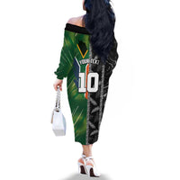 Custom Aotearoa South Africa Rugby Freedom Cup Family Matching Off The Shoulder Long Sleeve Dress and Hawaiian Shirt Maori Silver Fern Art and Sporty Flag SA LT03 - Polynesian Pride