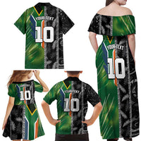 Custom Aotearoa South Africa Rugby Freedom Cup Family Matching Off Shoulder Maxi Dress and Hawaiian Shirt Maori Silver Fern Art and Sporty Flag SA - Polynesian Pride