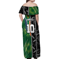 Custom Aotearoa South Africa Rugby Freedom Cup Family Matching Off Shoulder Maxi Dress and Hawaiian Shirt Maori Silver Fern Art and Sporty Flag SA - Polynesian Pride