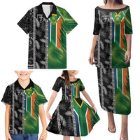 Custom Aotearoa South Africa Rugby Freedom Cup Family Matching Puletasi and Hawaiian Shirt Maori Silver Fern Art and Sporty Flag SA - Polynesian Pride