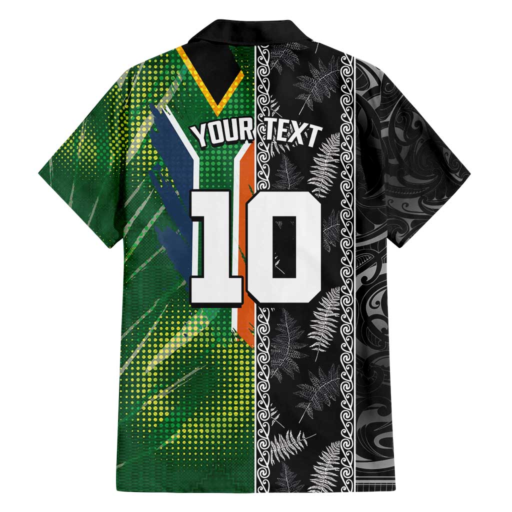Custom Aotearoa South Africa Rugby Freedom Cup Family Matching Puletasi and Hawaiian Shirt Maori Silver Fern Art and Sporty Flag SA - Polynesian Pride