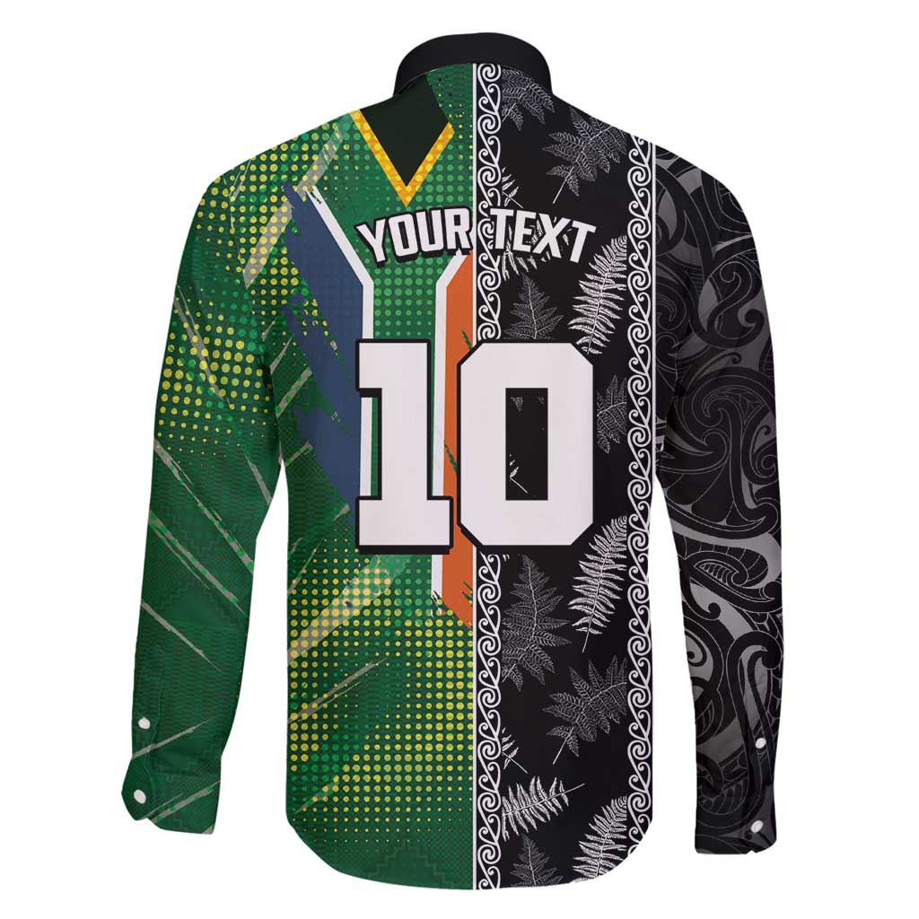 Custom Aotearoa South Africa Rugby Freedom Cup Family Matching Summer Maxi Dress and Hawaiian Shirt Maori Silver Fern Art and Sporty Flag SA - Polynesian Pride