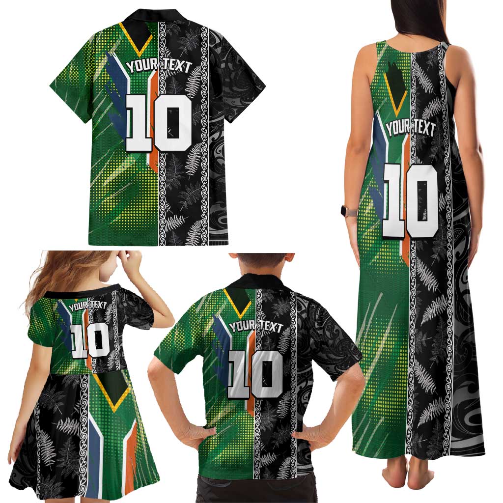 Custom Aotearoa South Africa Rugby Freedom Cup Family Matching Tank Maxi Dress and Hawaiian Shirt Maori Silver Fern Art and Sporty Flag SA LT03 - Polynesian Pride