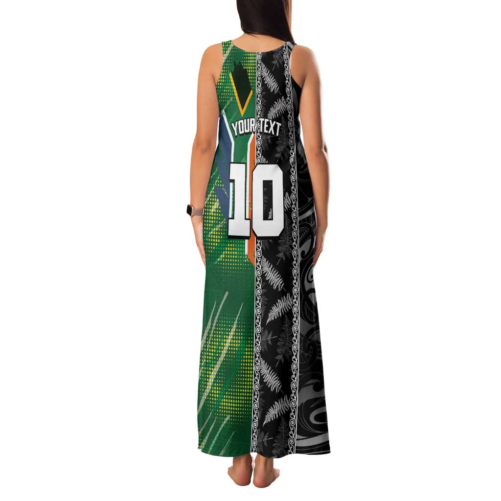 Custom Aotearoa South Africa Rugby Freedom Cup Family Matching Tank Maxi Dress and Hawaiian Shirt Maori Silver Fern Art and Sporty Flag SA LT03 - Polynesian Pride