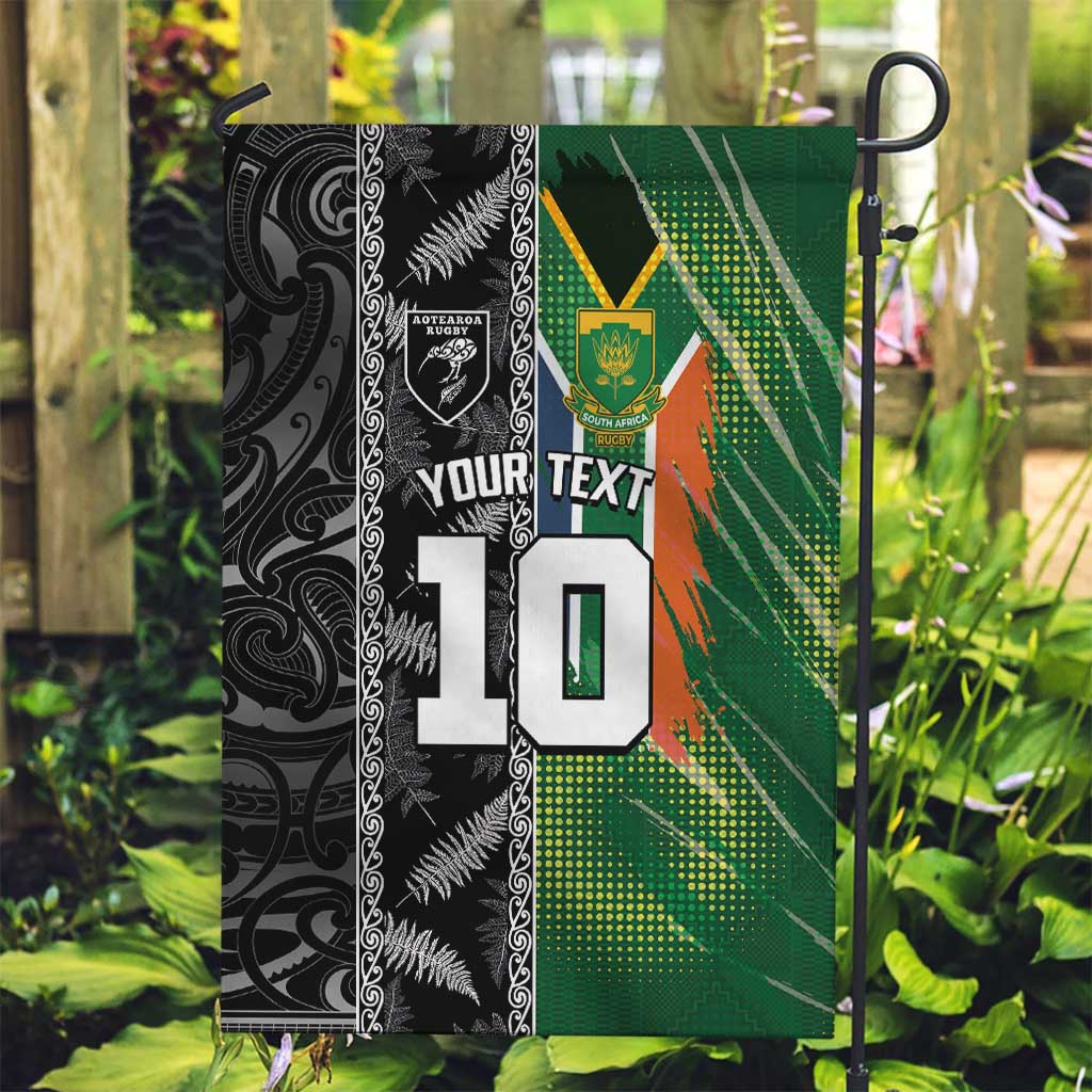 Custom Aotearoa South Africa Rugby Freedom Cup Garden Flag Maori Silver Fern Art and Sporty Flag SA LT03 Garden Flag Black - Polynesian Pride