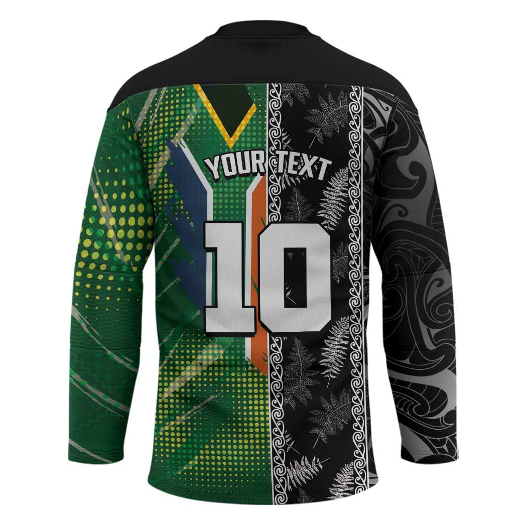 Custom Aotearoa South Africa Rugby Freedom Cup Hockey Jersey Maori Silver Fern Art and Sporty Flag SA LT03 - Polynesian Pride