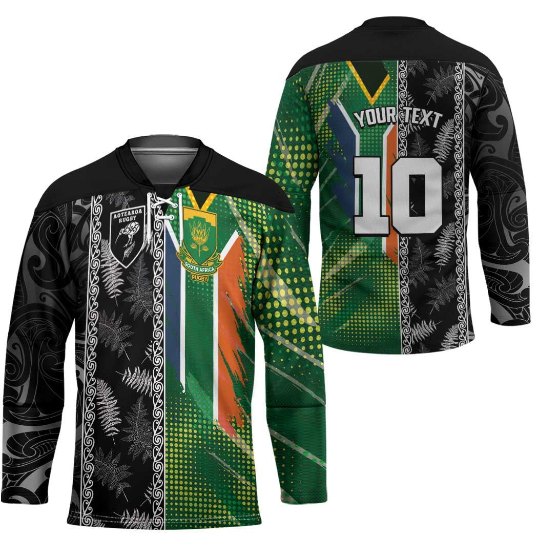Custom Aotearoa South Africa Rugby Freedom Cup Hockey Jersey Maori Silver Fern Art and Sporty Flag SA LT03 - Polynesian Pride