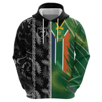 Custom Aotearoa South Africa Rugby Freedom Cup Hoodie Maori Silver Fern Art and Sporty Flag SA - Polynesian Pride