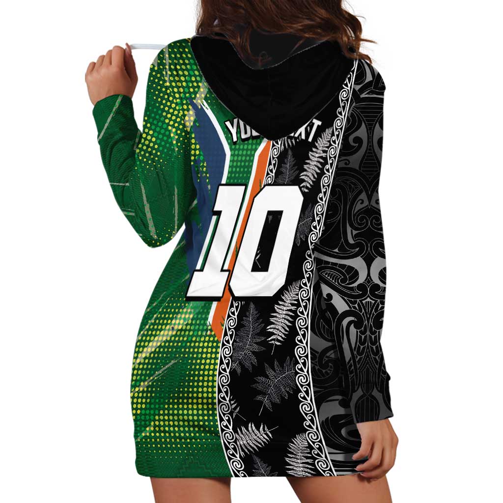 Custom Aotearoa South Africa Rugby Freedom Cup Hoodie Dress Maori Silver Fern Art and Sporty Flag SA LT03 - Polynesian Pride