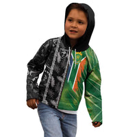 Custom Aotearoa South Africa Rugby Freedom Cup Kid Hoodie Maori Silver Fern Art and Sporty Flag SA LT03 - Polynesian Pride