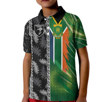 Custom Aotearoa South Africa Rugby Freedom Cup Kid Polo Shirt Maori Silver Fern Art and Sporty Flag SA LT03 Kid Black - Polynesian Pride