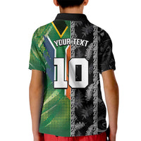 Custom Aotearoa South Africa Rugby Freedom Cup Kid Polo Shirt Maori Silver Fern Art and Sporty Flag SA LT03 - Polynesian Pride