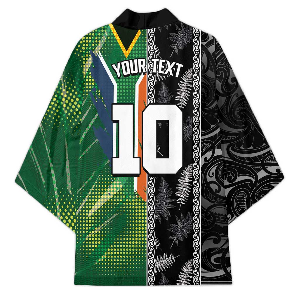 Custom Aotearoa South Africa Rugby Freedom Cup Kimono Maori Silver Fern Art and Sporty Flag SA LT03 - Polynesian Pride