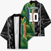 Custom Aotearoa South Africa Rugby Freedom Cup Kimono Maori Silver Fern Art and Sporty Flag SA LT03 - Polynesian Pride