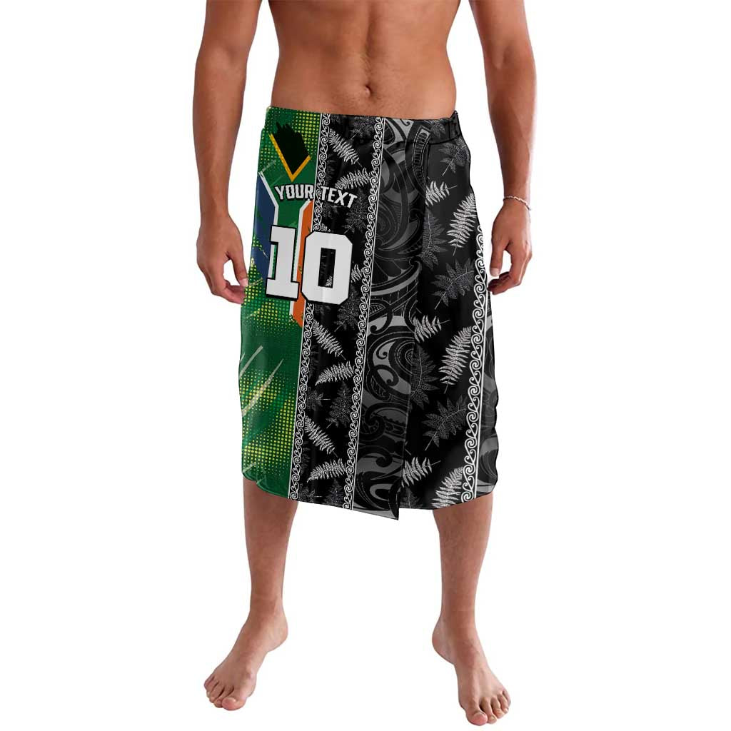 Custom Aotearoa South Africa Rugby Freedom Cup Lavalava Maori Silver Fern Art and Sporty Flag SA LT03 Black - Polynesian Pride