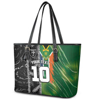 Custom Aotearoa South Africa Rugby Freedom Cup Leather Tote Bag Maori Silver Fern Art and Sporty Flag SA LT03 - Polynesian Pride