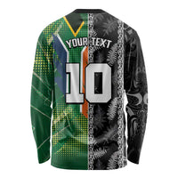 Custom Aotearoa South Africa Rugby Freedom Cup Long Sleeve Shirt Maori Silver Fern Art and Sporty Flag SA LT03 - Polynesian Pride