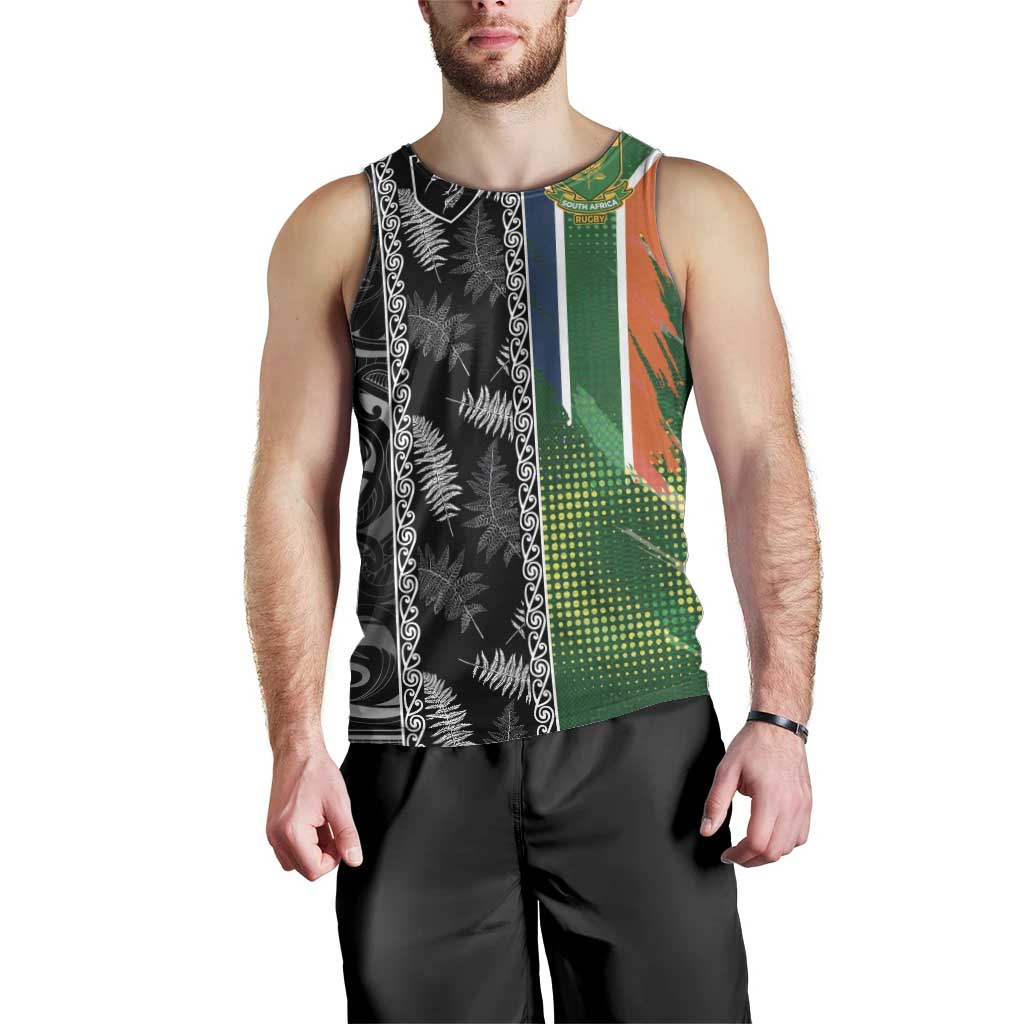 Custom Aotearoa South Africa Rugby Freedom Cup Men Tank Top Maori Silver Fern Art and Sporty Flag SA LT03 - Polynesian Pride