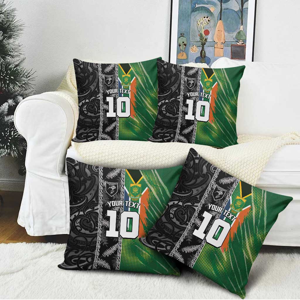 Custom Aotearoa South Africa Rugby Freedom Cup Pillow Cover Maori Silver Fern Art and Sporty Flag SA LT03 - Polynesian Pride