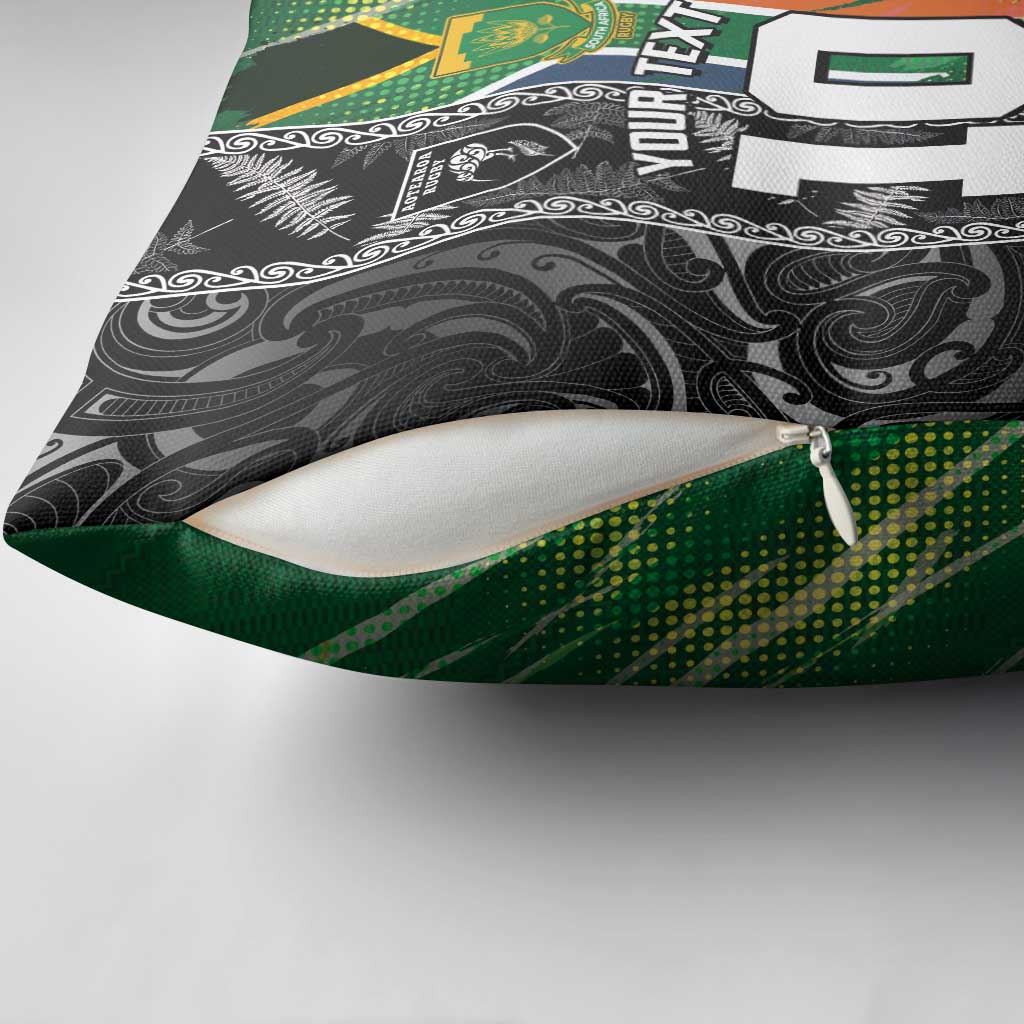Custom Aotearoa South Africa Rugby Freedom Cup Pillow Cover Maori Silver Fern Art and Sporty Flag SA LT03 - Polynesian Pride