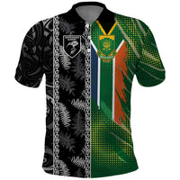 Custom Aotearoa South Africa Rugby Freedom Cup Polo Shirt Maori Silver Fern Art and Sporty Flag SA LT03 Black - Polynesian Pride