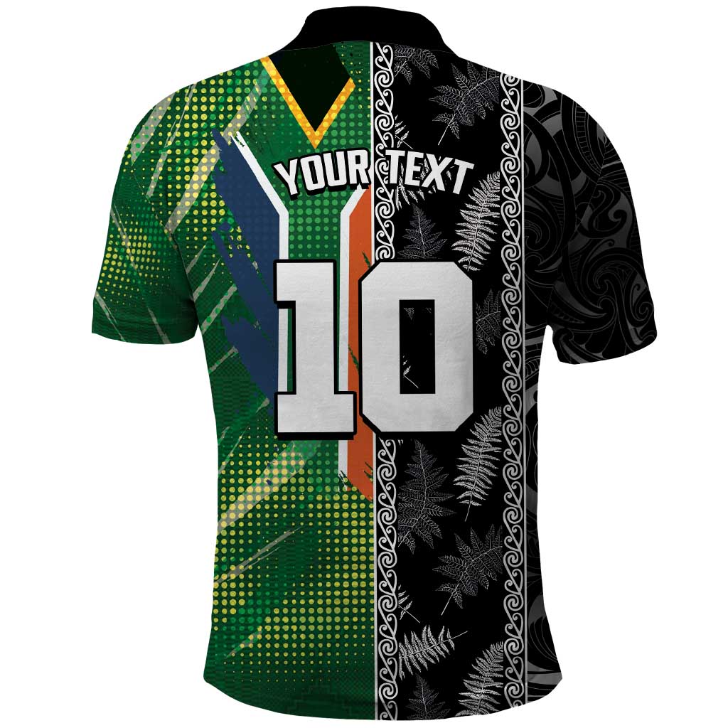 Custom Aotearoa South Africa Rugby Freedom Cup Polo Shirt Maori Silver Fern Art and Sporty Flag SA LT03 - Polynesian Pride